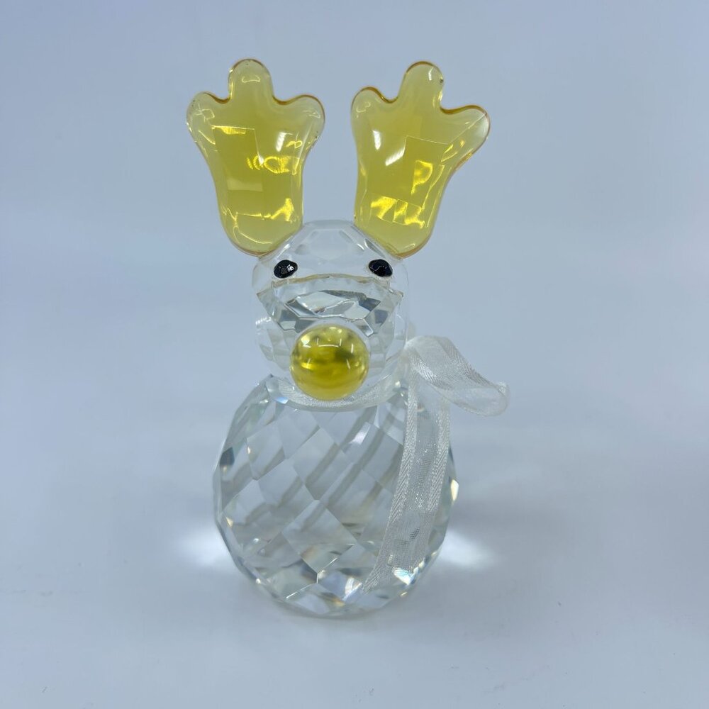 crystal reindeer figurine paperweight with yellow antlers & ribbon scarf